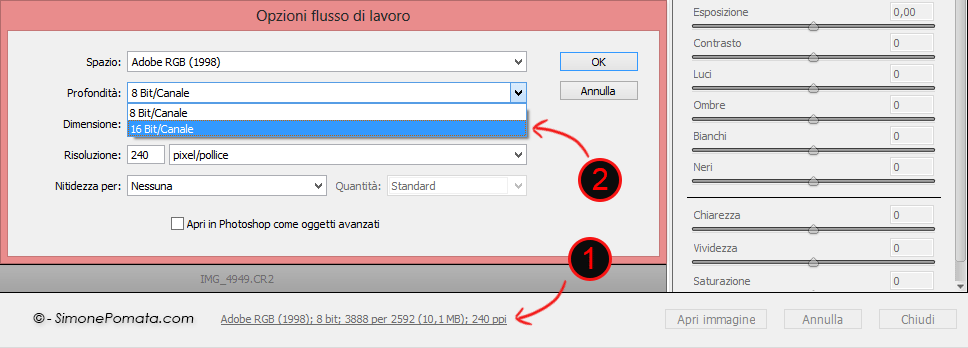 Come aprire un RAW a 16bit da Adobe CR